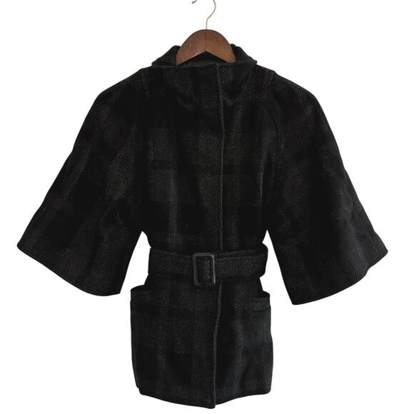 BANANA REPUBLIC 3/4 Sleeve Wool Blend Plaid Coat Size M Preppy Twee Casual Chic - Picture 1 of 13